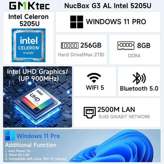 GMKtec G3 AL Mini-PC - 8 GB RAM, 256 GB ROM, 1,9 GHz CPU