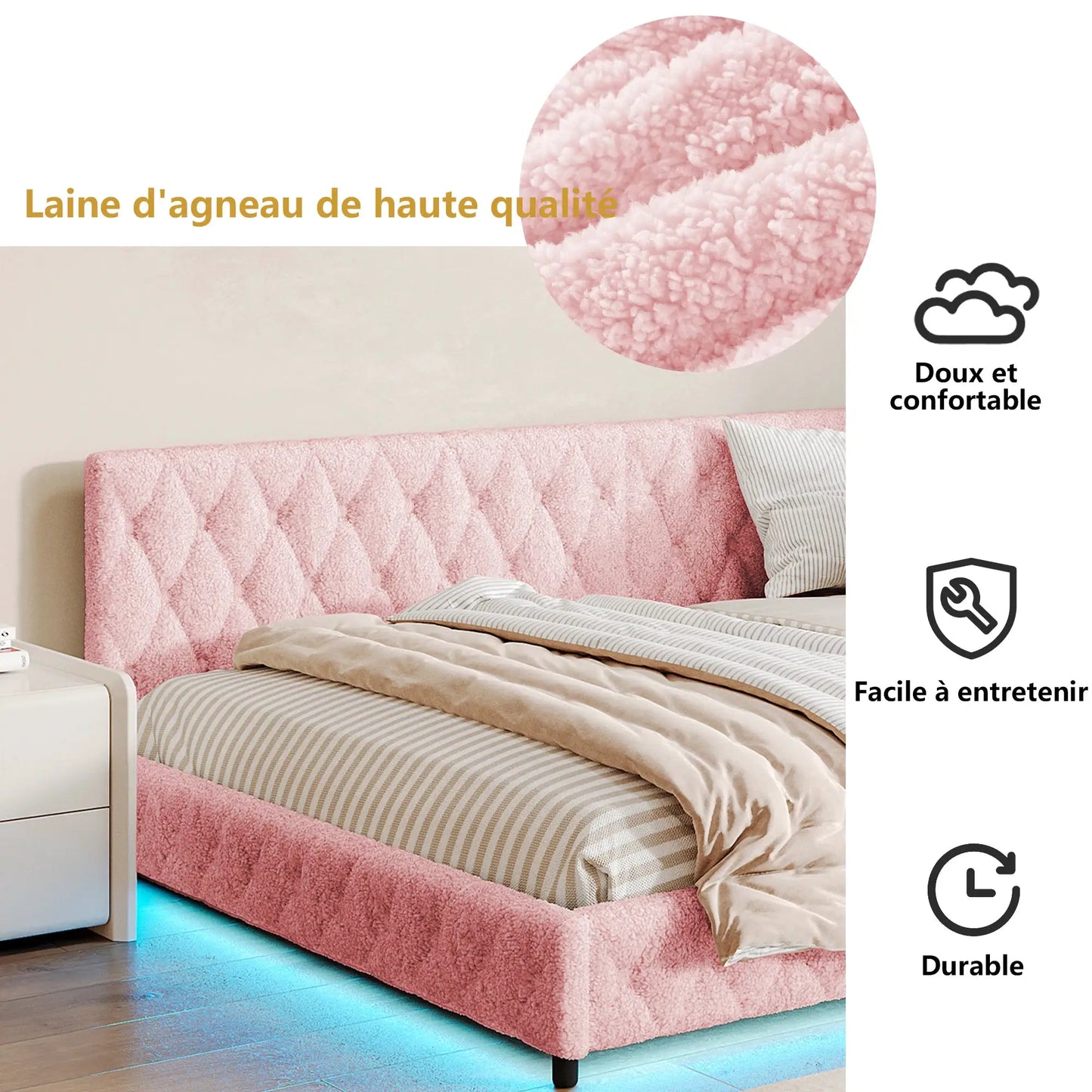 Tagesbett Gepolstert 140x200 cm Mit LED Licht In Rosa