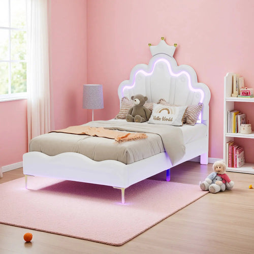 Polsterbett 90x200 cm Kronprinzessinnenbett Mit LED Beleuchtung