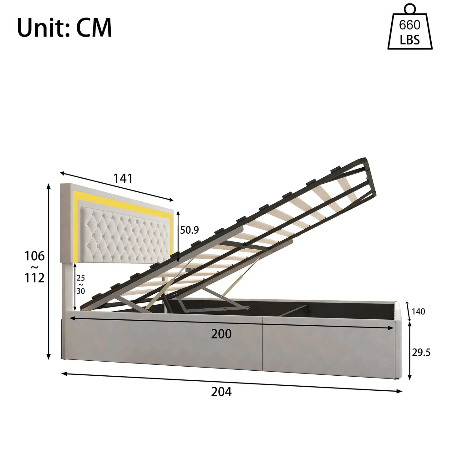 Boxspringbett Mit Hydraulischem Stauraum Und LED Beleuchtung Samtbezug