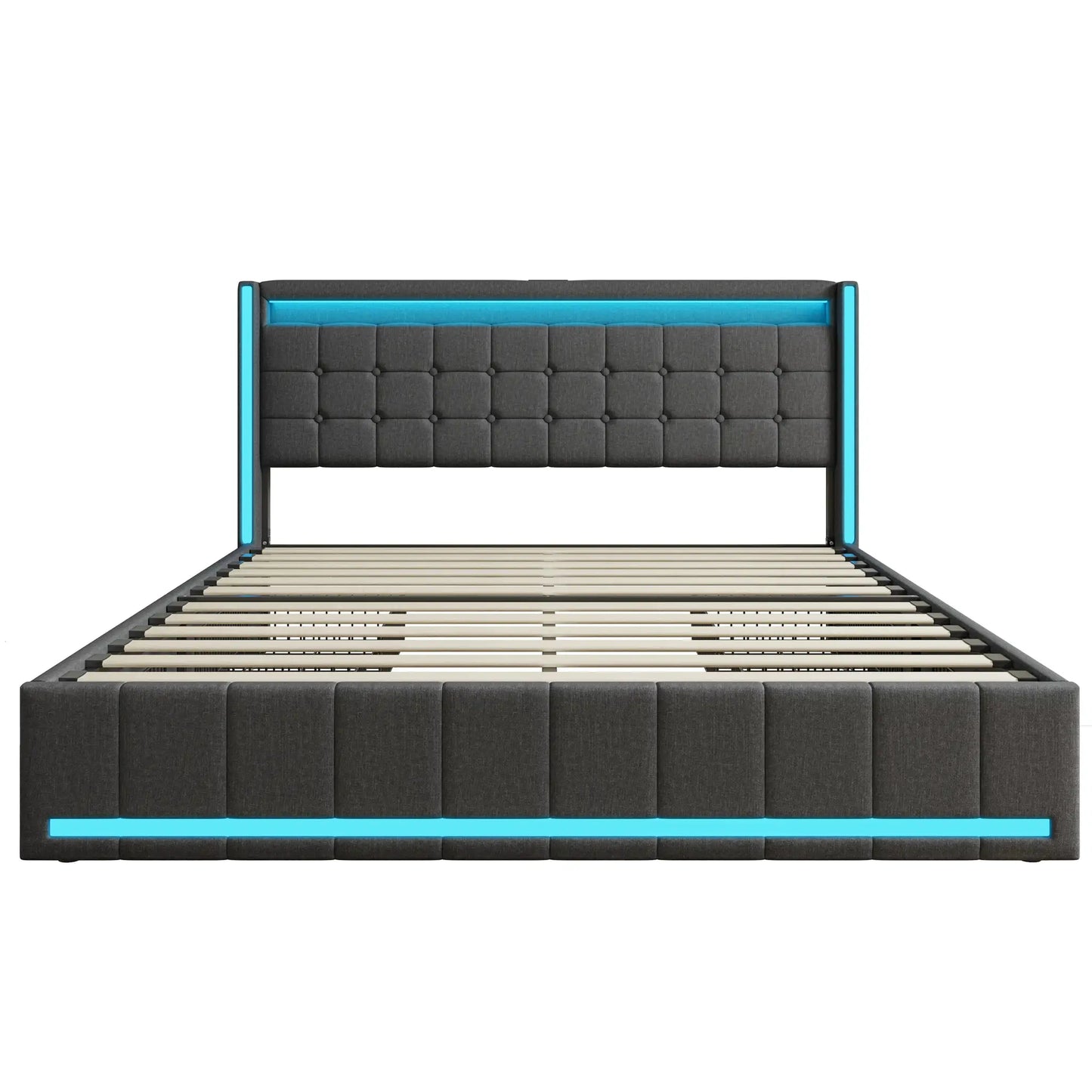 Bett 140x200cm Mit 4 Schubladen Und LED RGB Beleuchtung App Steuerbar