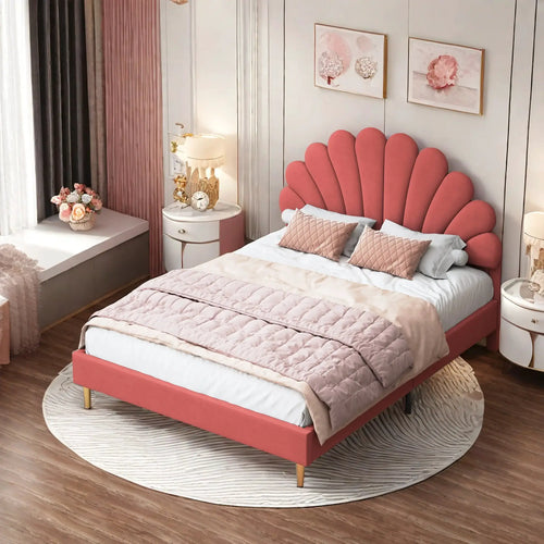 Polsterbett 140x200cm Samt Kopfteil Mit Blumenmotiv