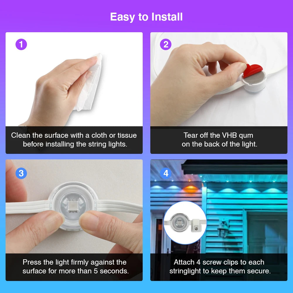 LuxFond RGBIC LED Lichterkette - 12 LED, 36V, IP68 Outdoor