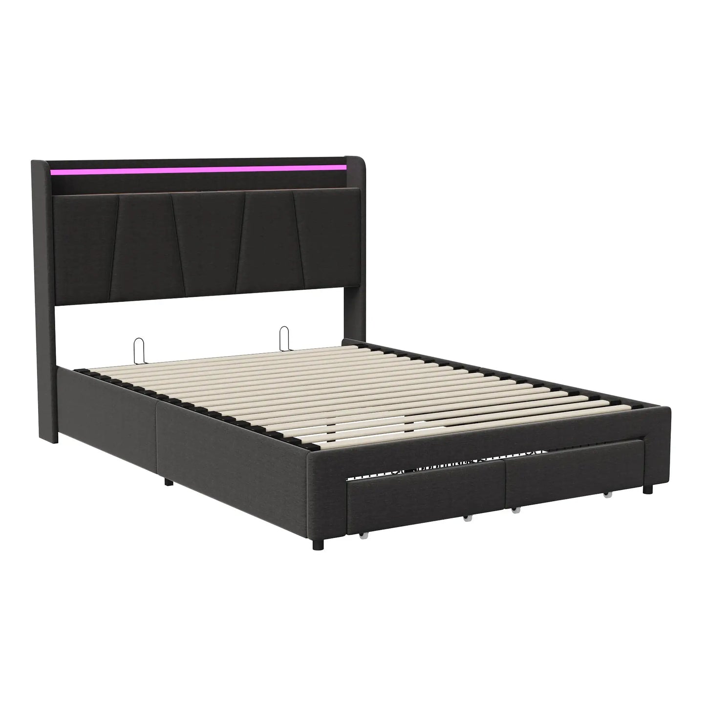 Bett 140x190cm Mit Stauraum Und LED Beleuchtung Mit Ausziehbaren Schubladen