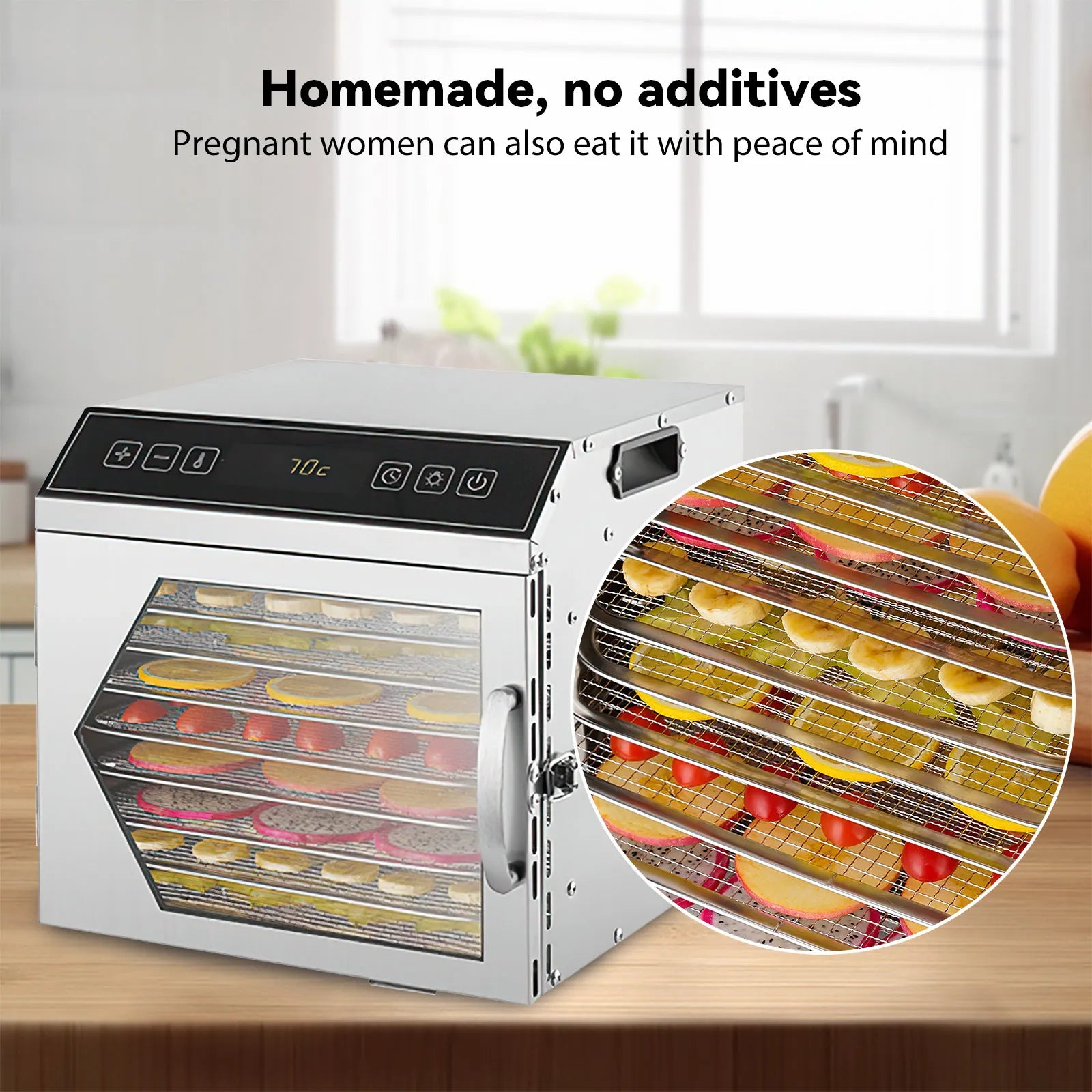 TKKEACE Dörrgerät Edelstahl 8-Fach - Kapazität 8 Tabletts, 800W Kompakt by Golden Bridge Store