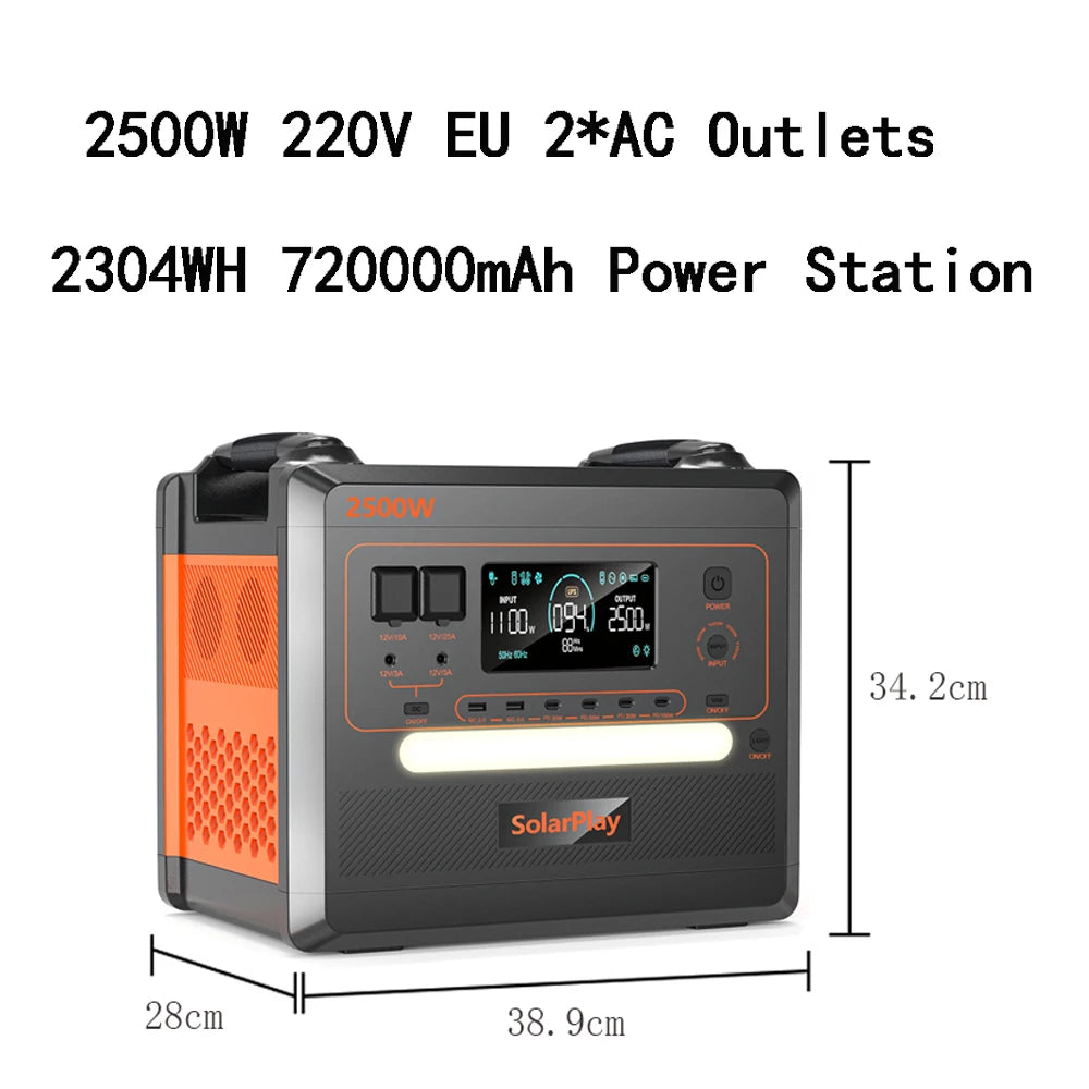 SOLARPLAY Semi-solid State Power Station 2500W 2400W Camping Supplies LiFePO4 Home Battery Portable Power Bank Generator US EU