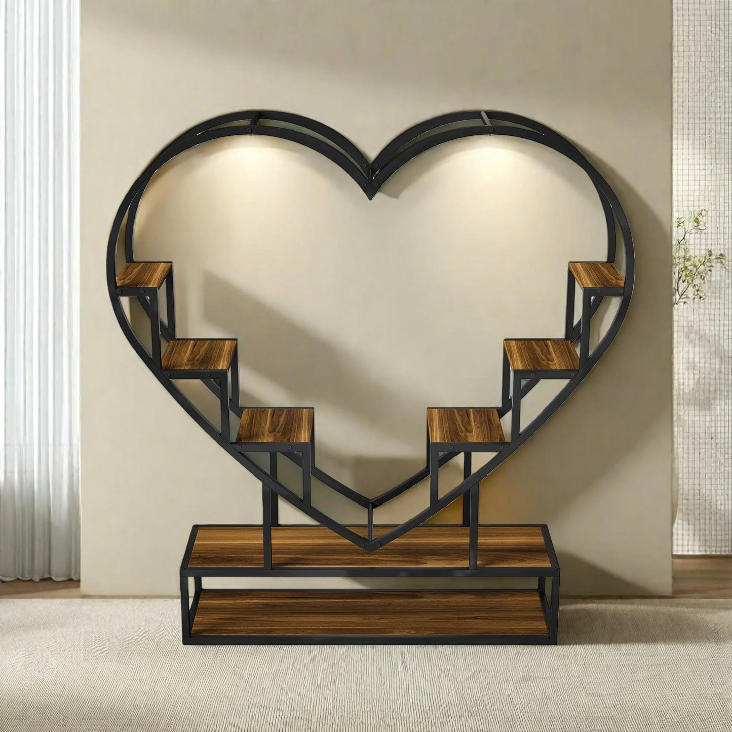 WoodenAura Pflanzenständer 9 Ebenen 138 cm Metallrahmen Holzregal