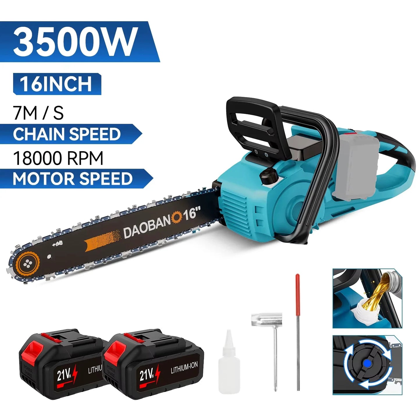 OWJHE Kettensäge Bürstenlos - 16 Zoll Sägeblatt 18V Akku Ölschmierung by Golden Bridge Store