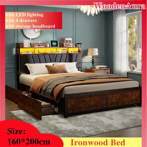 Doppelbett 160x200cm Mit Stauraum Und Gepolstertem Kopfteil