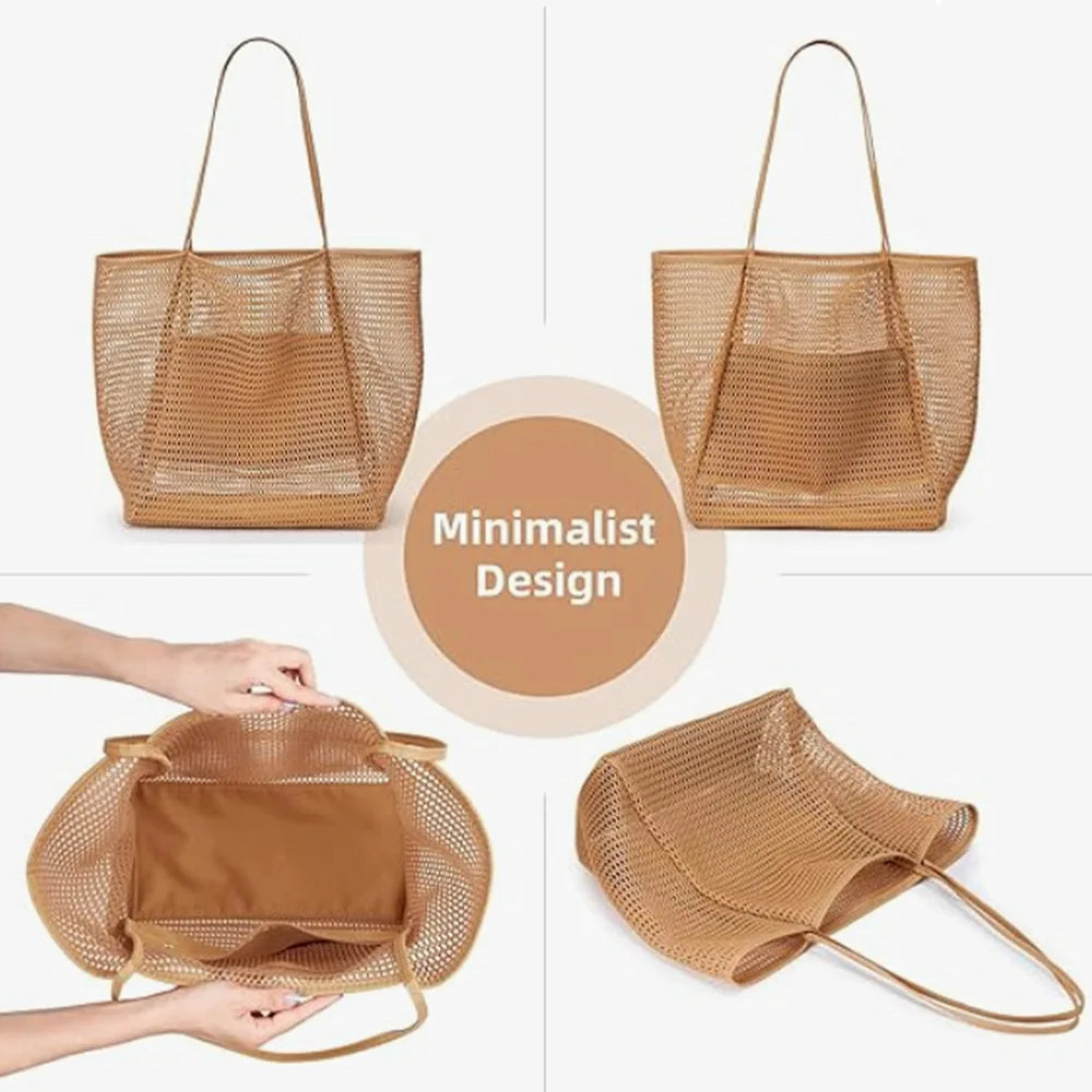 Beach Tote Bag Women Swimming Mesh Shoulder Bags Multifunction Large-Capacity Lightweigh Travel Storage Bag