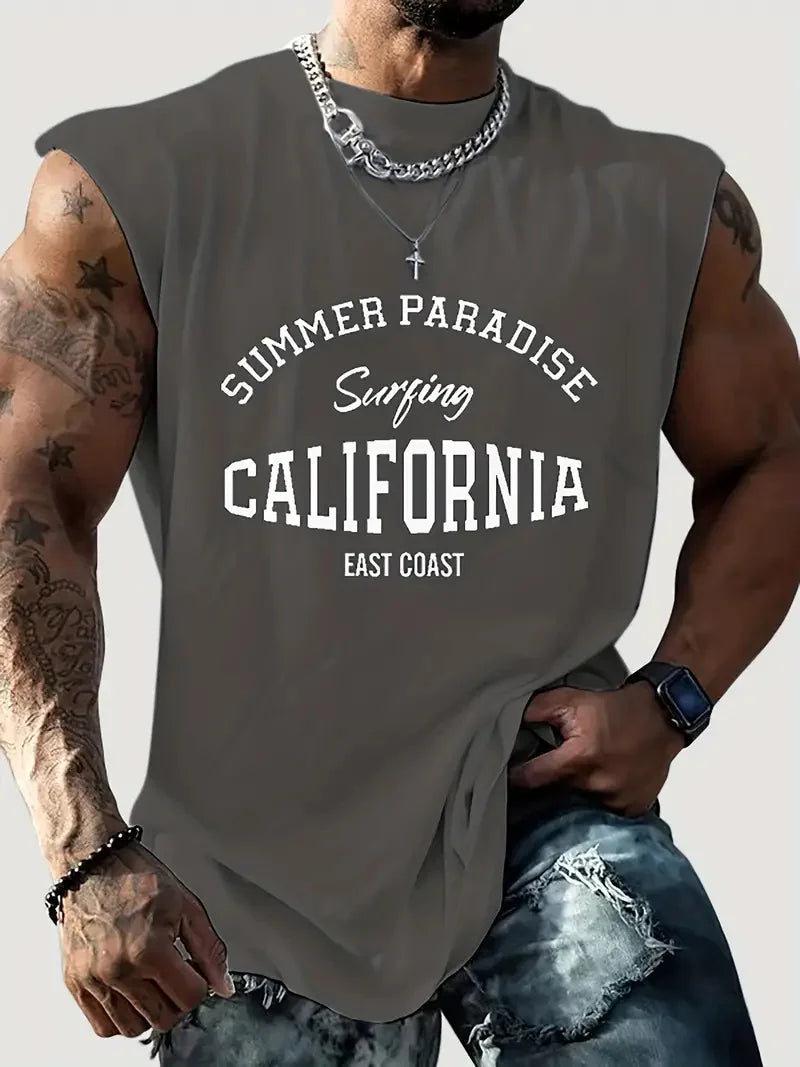 Men summer sleeveless vest – breathable letter print tank top