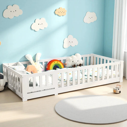 Kinderbett 90x200 cm Mit Geländer Massives Kiefernholz Lattenrost