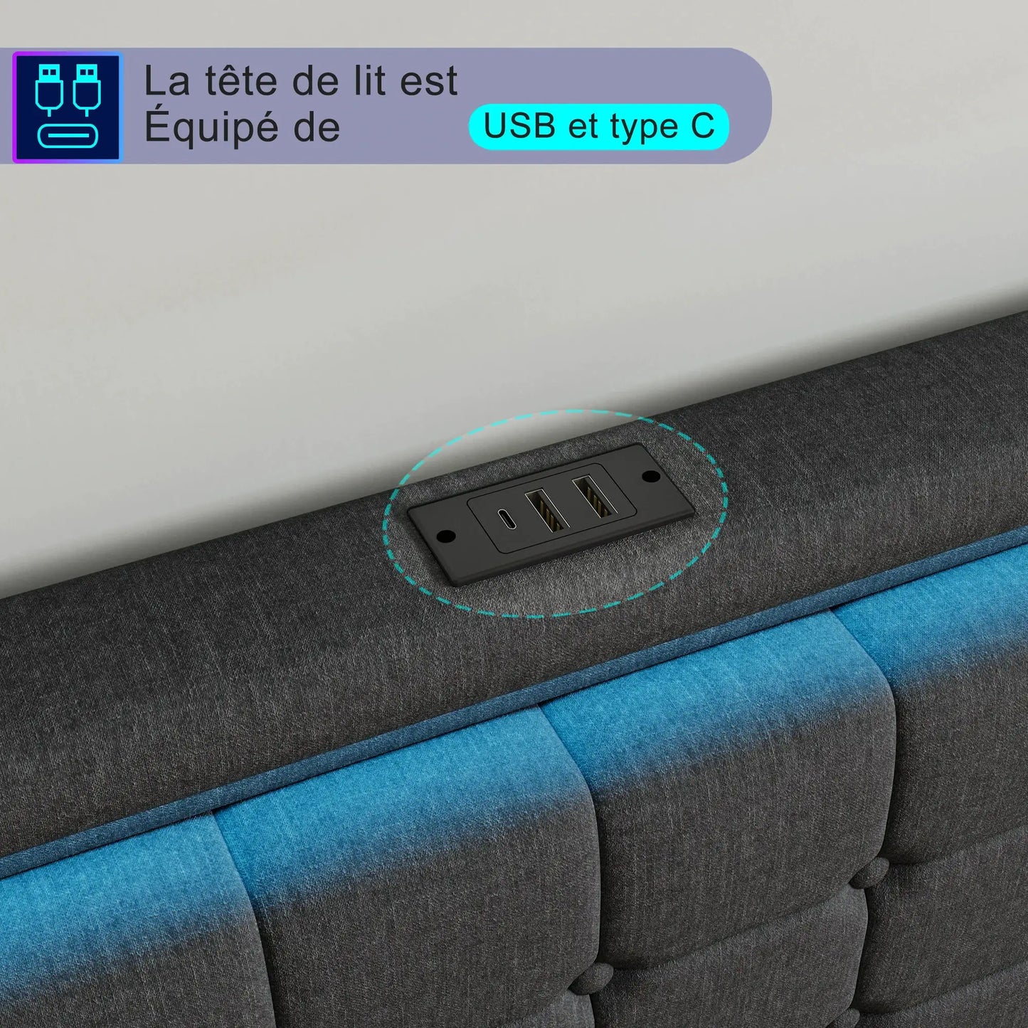 Bett 140x200cm Mit 4 Schubladen Und LED RGB Beleuchtung App Steuerbar