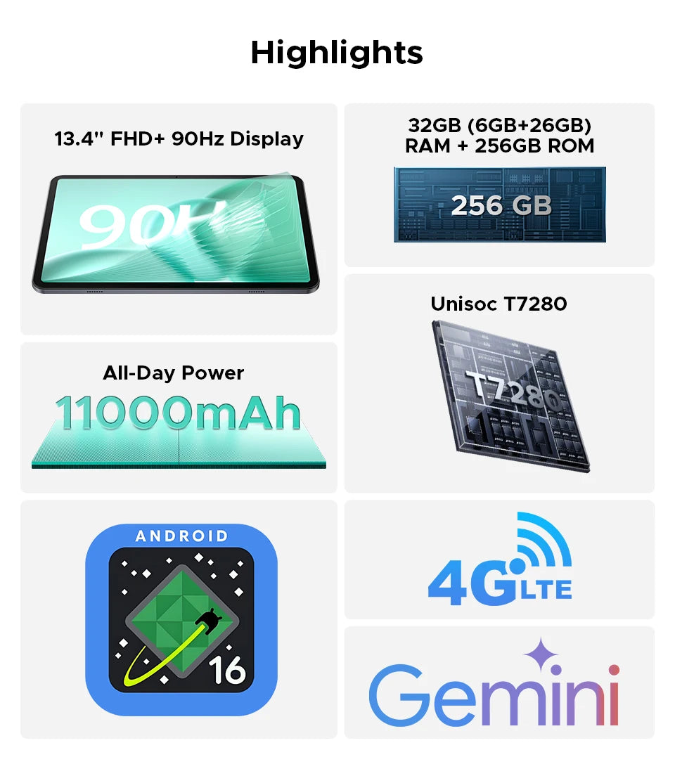 DOOGEE Tab G6 Max Ultra-Dünn - 11000mAh Akku, 32GB+256GB, 13,4 Zoll