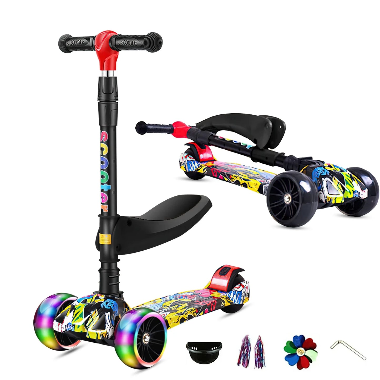 Faltbarer Kinderroller Mit Pedalen Und Handbremse Höheneinstellbar