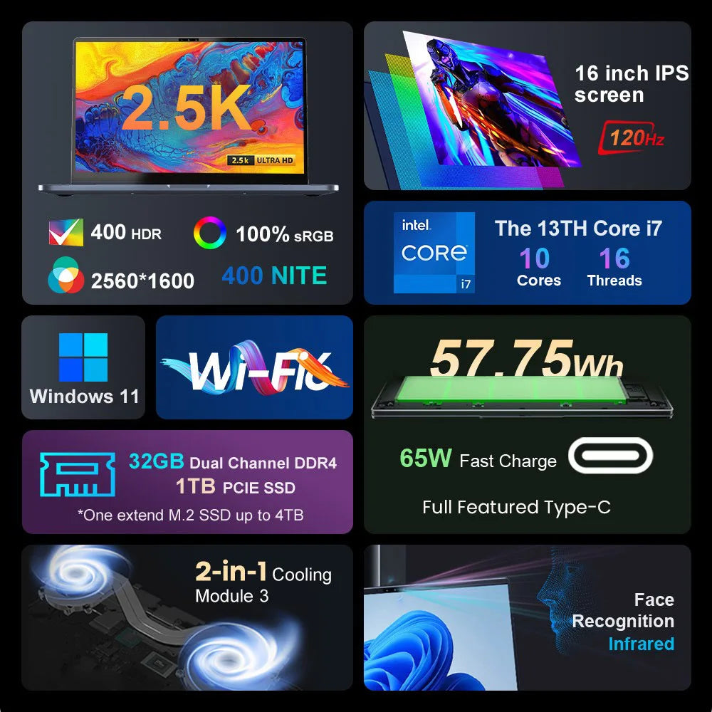 Ninkear N16 Pro Laptop Leistungsstarker Allrounder - 16 Zoll Display 2560x1600 IPS 120Hz