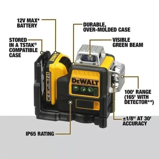 Dewalt DW089LG Sides*360 Degree Vertical 12V Lithium Battery 12 Lines Laser Level Horizontal Green Meter Outdoor