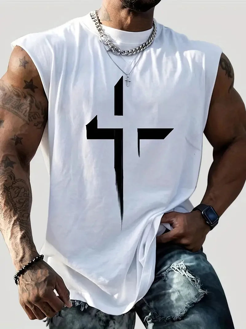 Men summer sleeveless vest – breathable letter print tank top