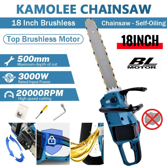 TKKEACE Akku-Kettensäge Bürstenlose - 3000W, 50 cm Schnitt, 18 Zoll by Golden Bridge Store