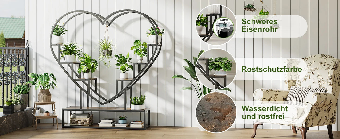 WoodenAura Pflanzenständer 9 Ebenen 138 cm Metallrahmen Holzregal