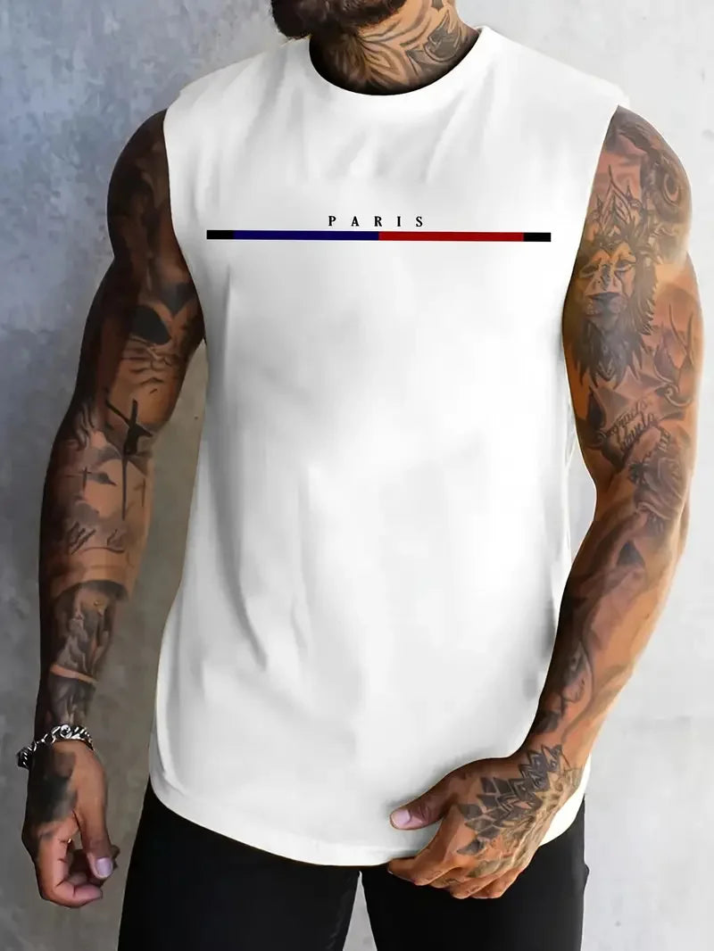 Men summer sleeveless vest – breathable letter print tank top