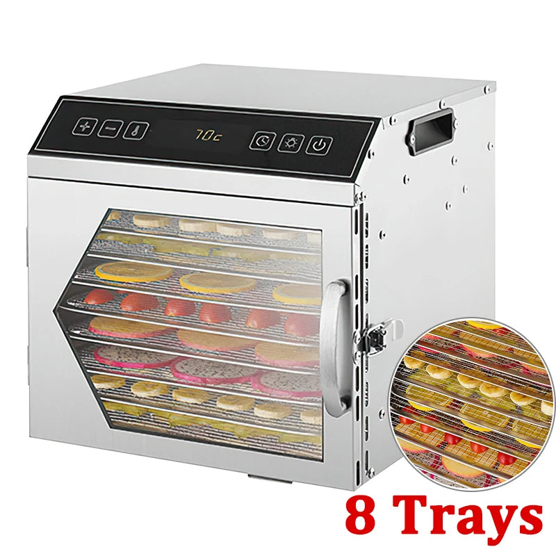 TKKEACE Dörrgerät Edelstahl 8-Fach - Kapazität 8 Tabletts, 800W Kompakt by Golden Bridge Store