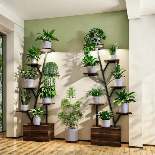 WoodenAura Pflanzenständer Mit Wachstumslichtern 7 Ebenen 140 cm