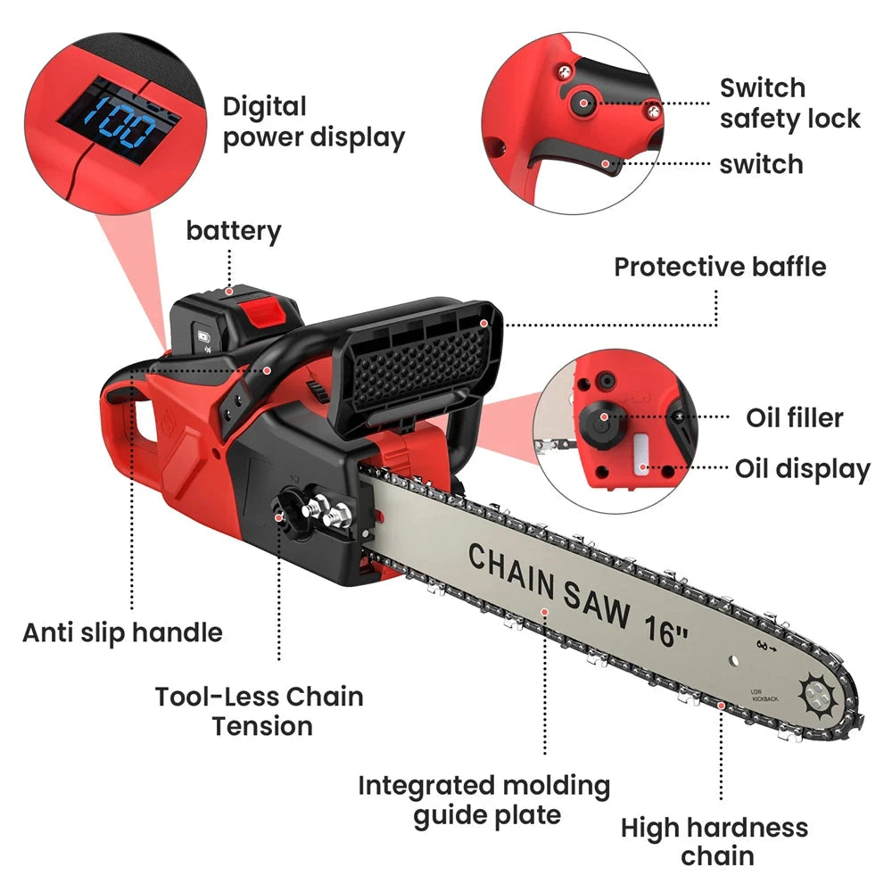 TKKEACEM Kettensäge Bürstenlos - 18V Akku 16 Zoll Führungsschiene 20 m pro Sekunde by Golden Bridge Store