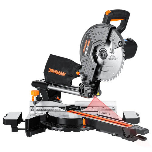 DOVAMAN 340 mm verschiebbare Gehrungssäge, 3 TCT-Klingen, zweihändig, 45 ° Abschrägung mit Laser, 5000/3200 U/min, 2000 W für Holz, PVC, Metall