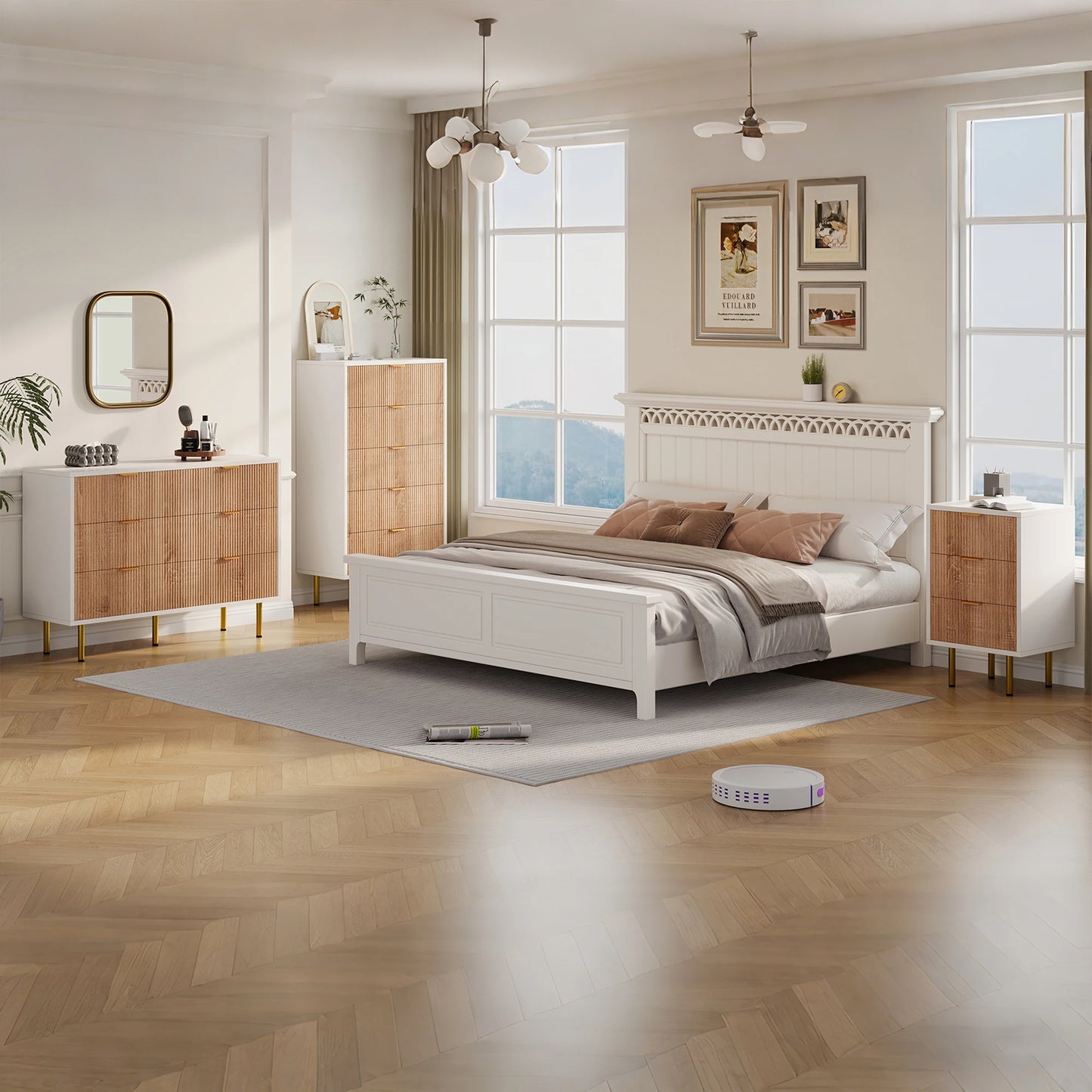 Anajqaqia Nachttisch Massivholz 5 Schubladen Goldene Beine