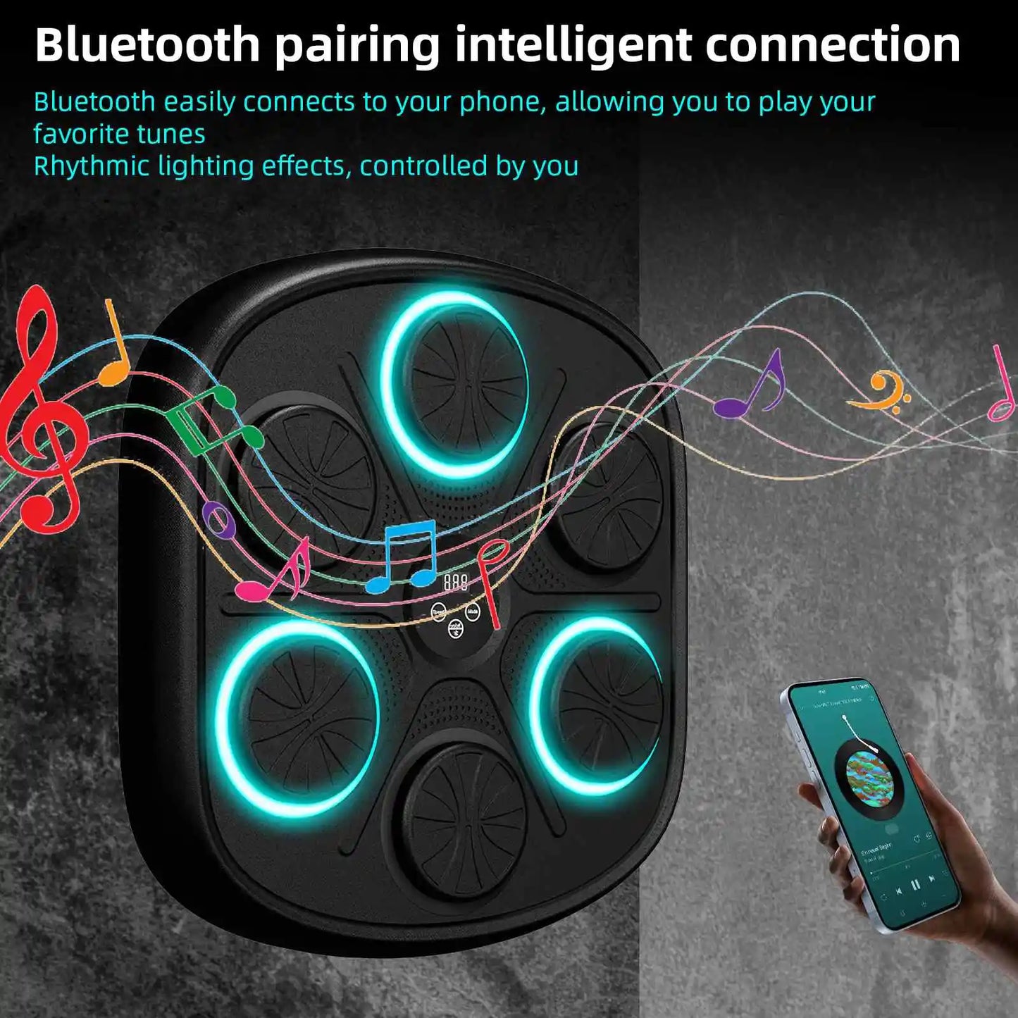 Smart Music Boxenmaschine mit RGB-Rhythmus-Lichtern & Bluetooth - Wandmontiertes Punch-Target, Erwachsene/Kinder-Handschuhe inklusive für Home-Gym