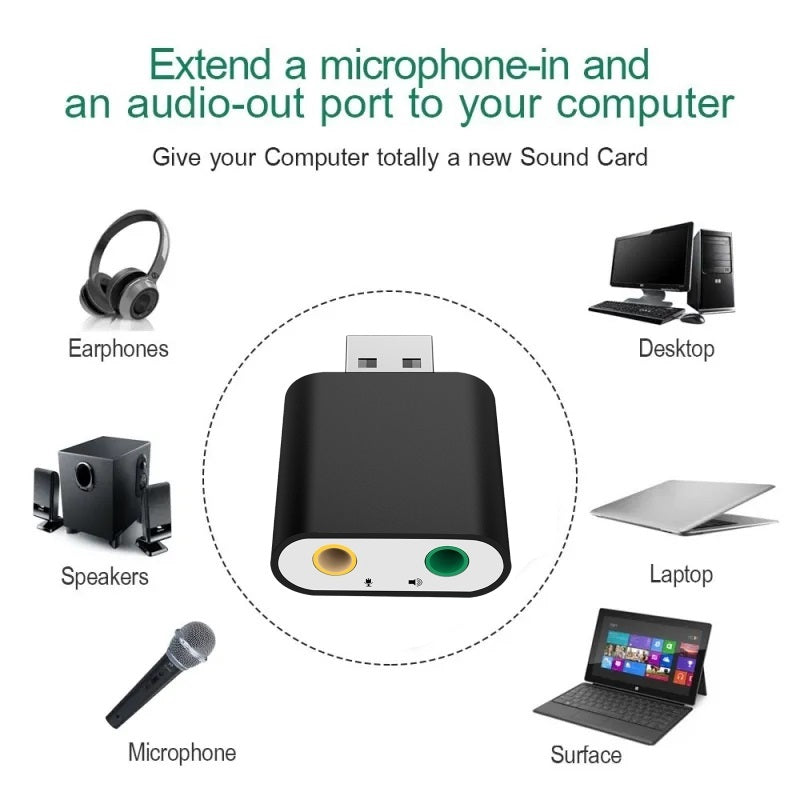Placă de sunet externă USB DREIKS, sistem surround pe 7.1 canale - carcasă din aluminiu USB 2.0