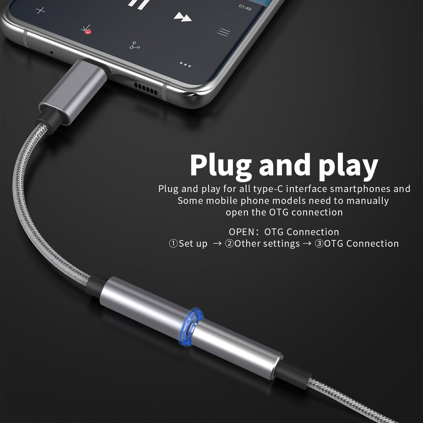 Adaptor pentru căști DREIKS USB-C HiFi DAC - Rezoluție 384 kHz/32 biți, 48 kHz/16 biți, Design compact