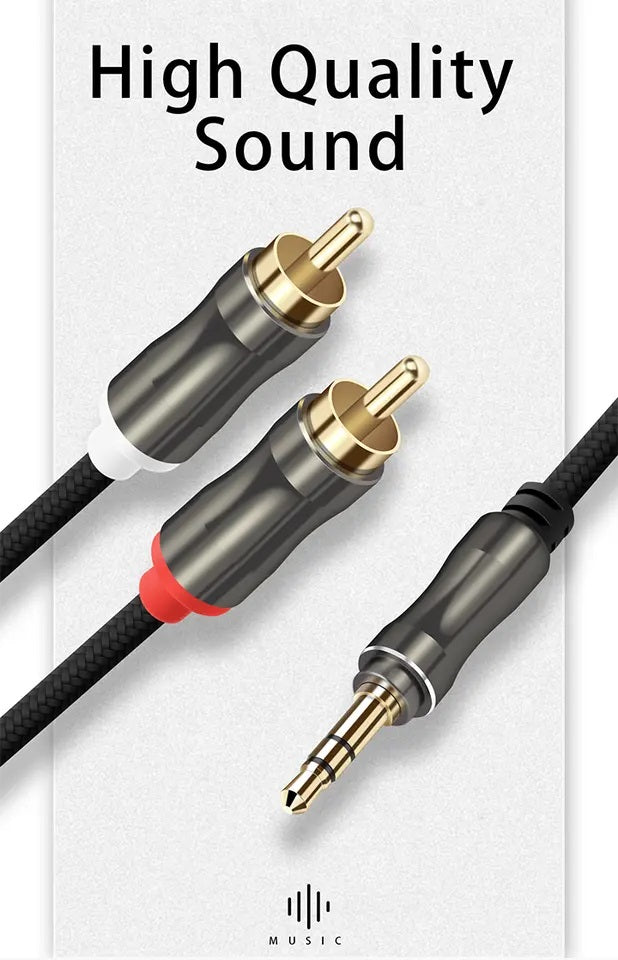 DREIKS Premium Aux Kabel Klinke zu Cinch - 3,5mm, Länge 1,5 m, 2x RCA, vergoldete Kontakte