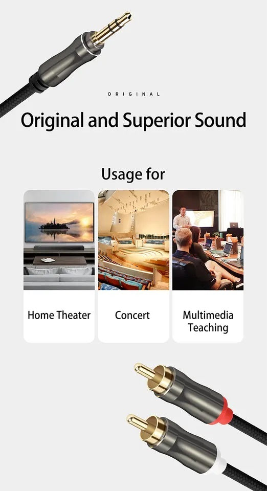 DREIKS Premium Aux Kabel Klinke zu Cinch - 3,5mm, Länge 1,5 m, 2x RCA, vergoldete Kontakte