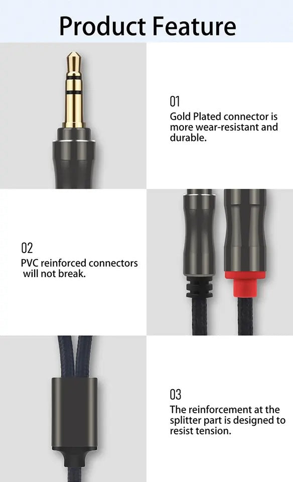 DREIKS Premium Aux Kabel Klinke zu Cinch - 3,5mm, Länge 1,5 m, 2x RCA, vergoldete Kontakte