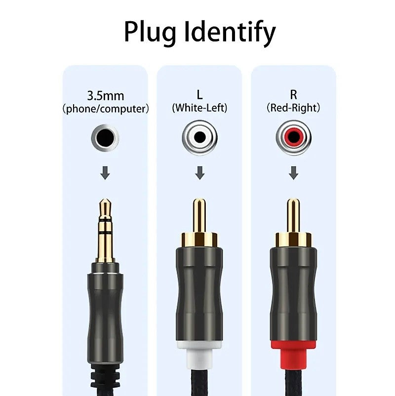 DREIKS Premium Aux Kabel Klinke zu Cinch - 3,5mm, Länge 1,5 m, 2x RCA, vergoldete Kontakte