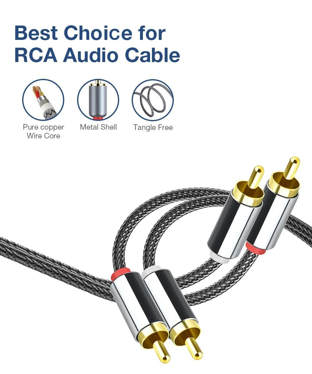 Cablu audio RCA Premium DREIKS - 2x RCA, conectori placați cu aur, împletitură de nailon