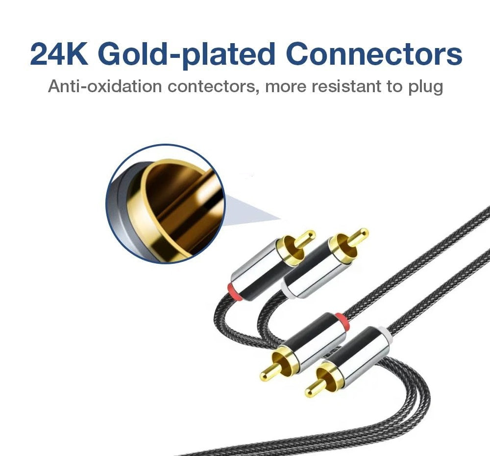 Cablu audio RCA Premium DREIKS - 2x RCA, conectori placați cu aur, împletitură de nailon