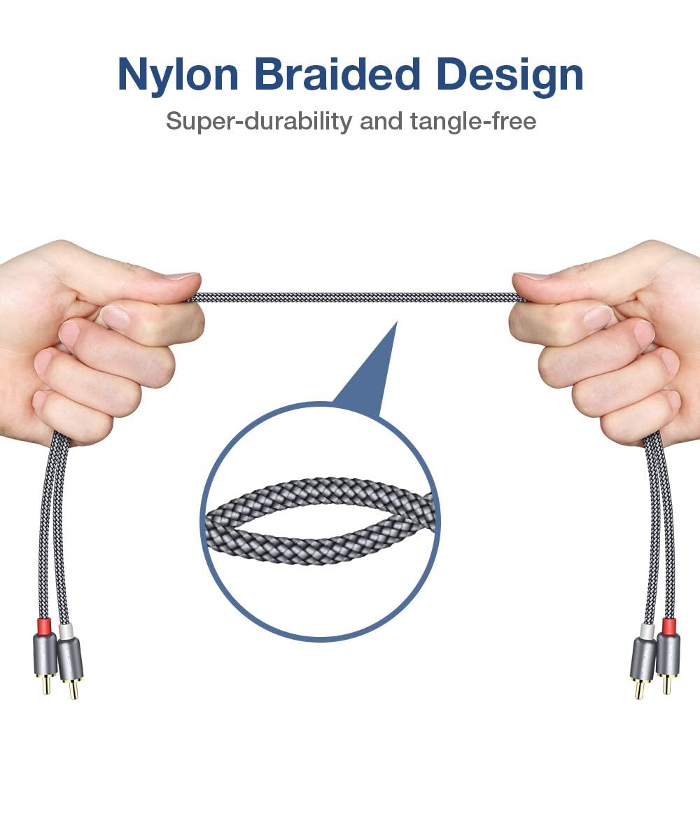 Cablu audio RCA Premium DREIKS - 2x RCA, conectori placați cu aur, împletitură de nailon