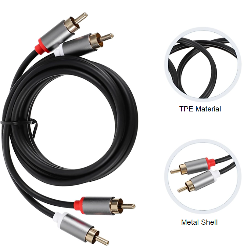 Cablu audio RCA Premium DREIKS - 2x RCA, conectori placați cu aur, împletitură de nailon