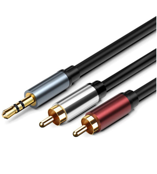 Cablu audio DREIKS Premium Aux-RCA cu contacte aurii - Lungime 1 m, jack de 3,5 mm, 2x RCA