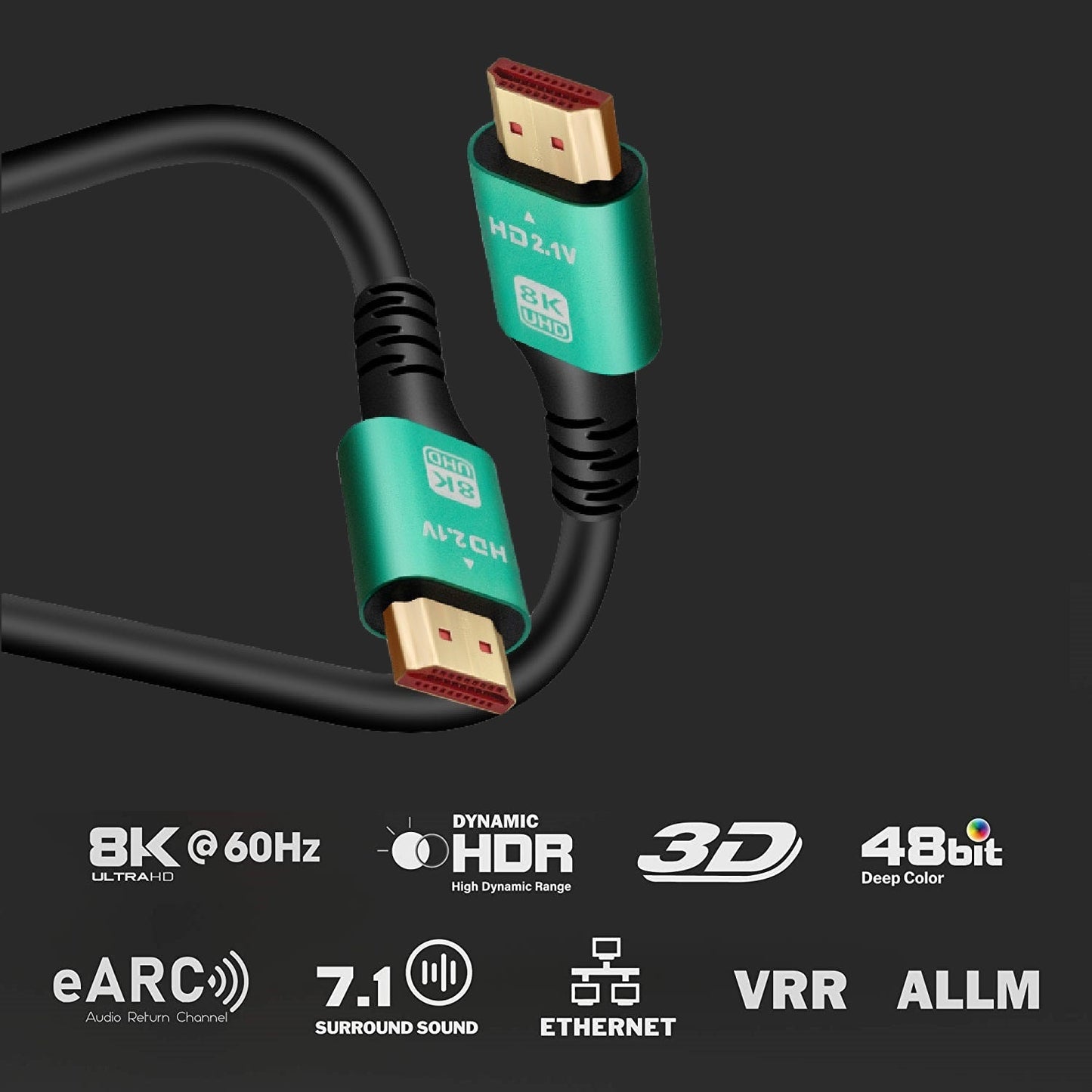 DREIKS HDMI Kabel 8K HDMI 2.1 Vergoldet - 48 Gbps Bandbreite, Länge Bis Drei Meter, 8K60Hz Und 4K120Hz EARC
