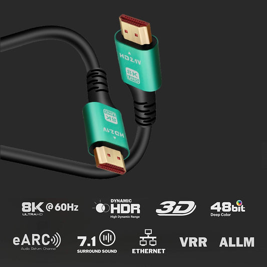 Cablu HDMI DREIKS 8K HDMI 2.1 placat cu aur - lățime de bandă de 48 Gbps, lungime de până la trei metri, eARC 8K60Hz și 4K120Hz
