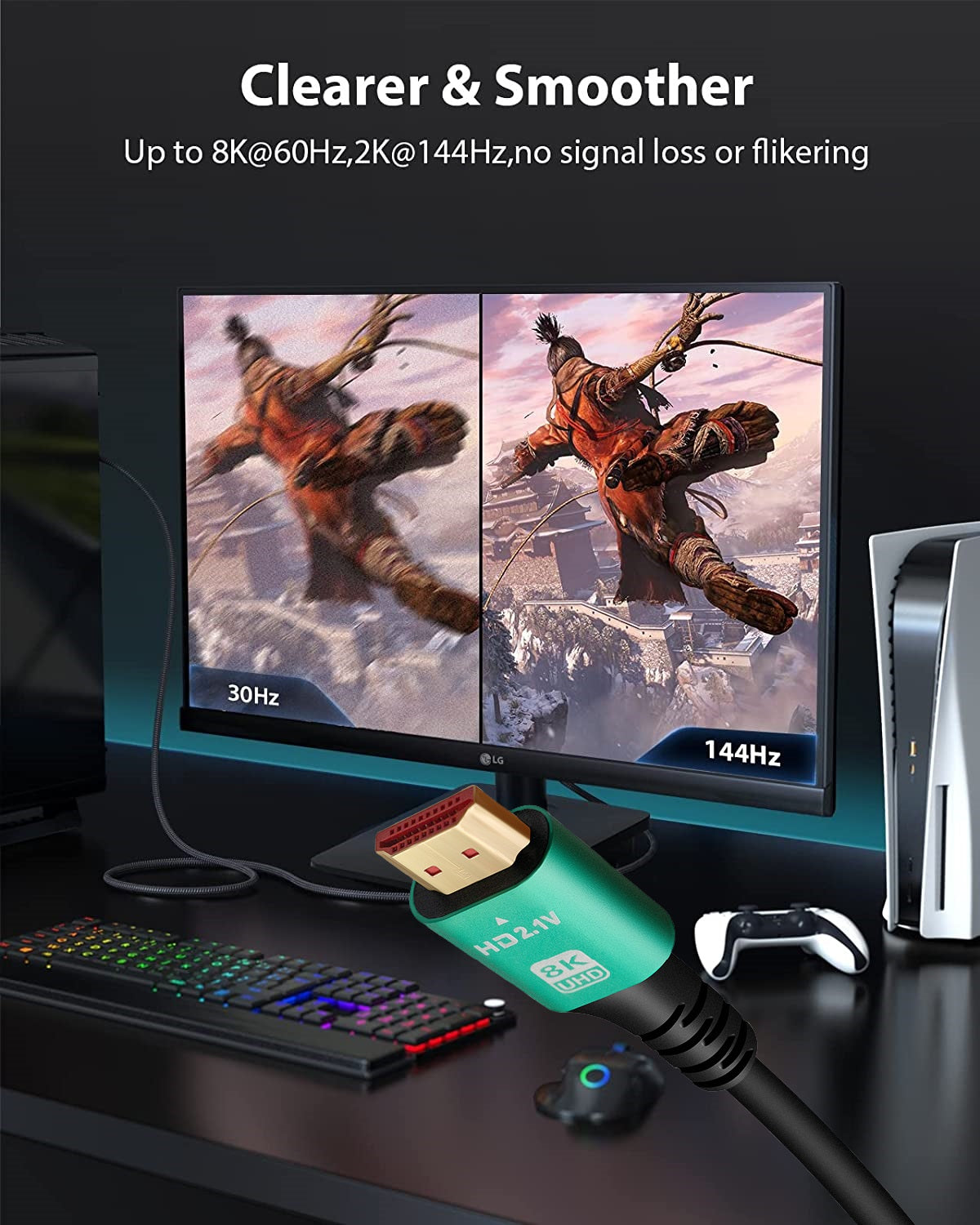 DREIKS HDMI Kabel 8K HDMI 2.1 Vergoldet - 48 Gbps Bandbreite, Länge Bis Drei Meter, 8K60Hz Und 4K120Hz EARC