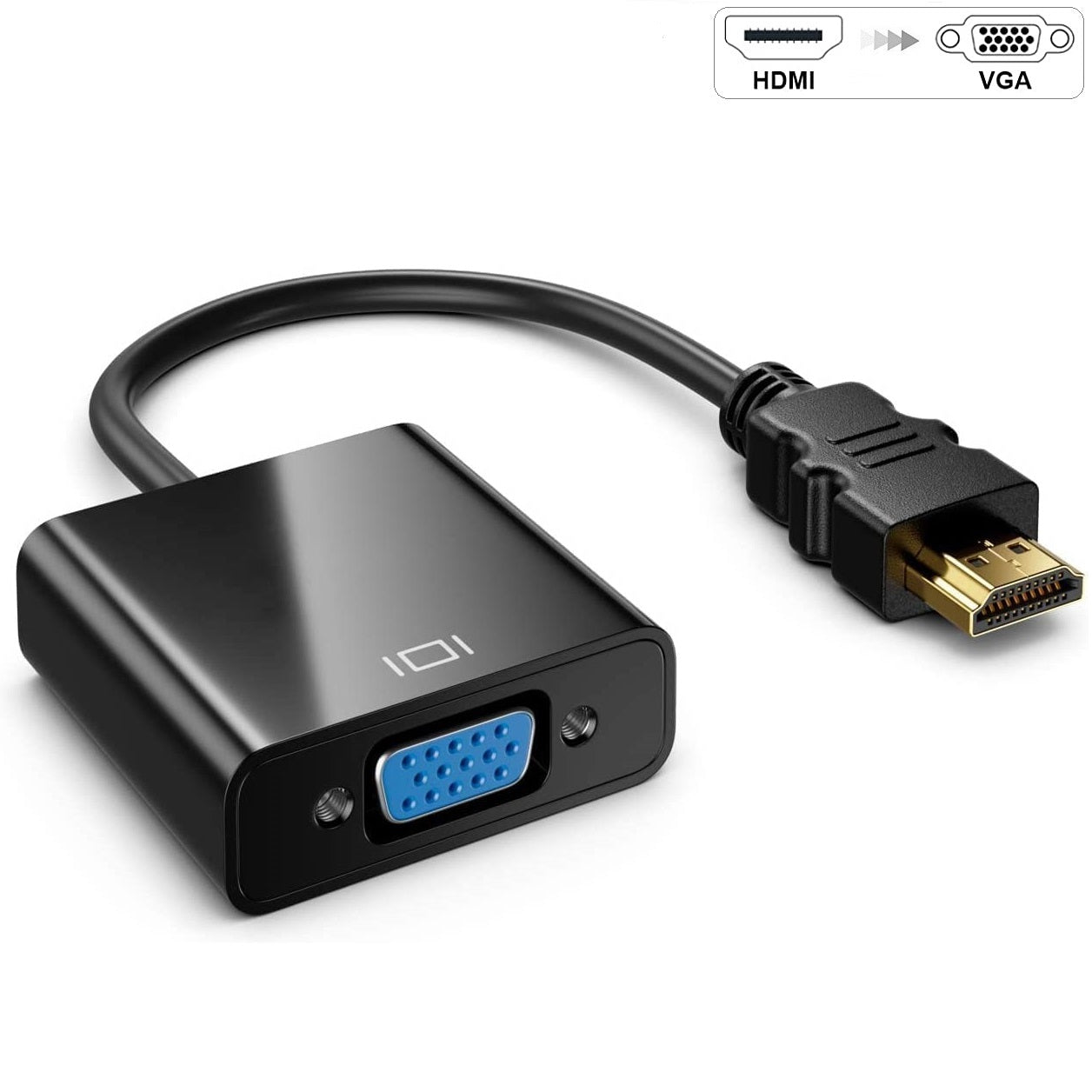 DREIKS HDMI Auf VGA Adapter - Auflösung Bis 1920x1080, Integrierter Konvertierungschip, Kompakte Bauweise