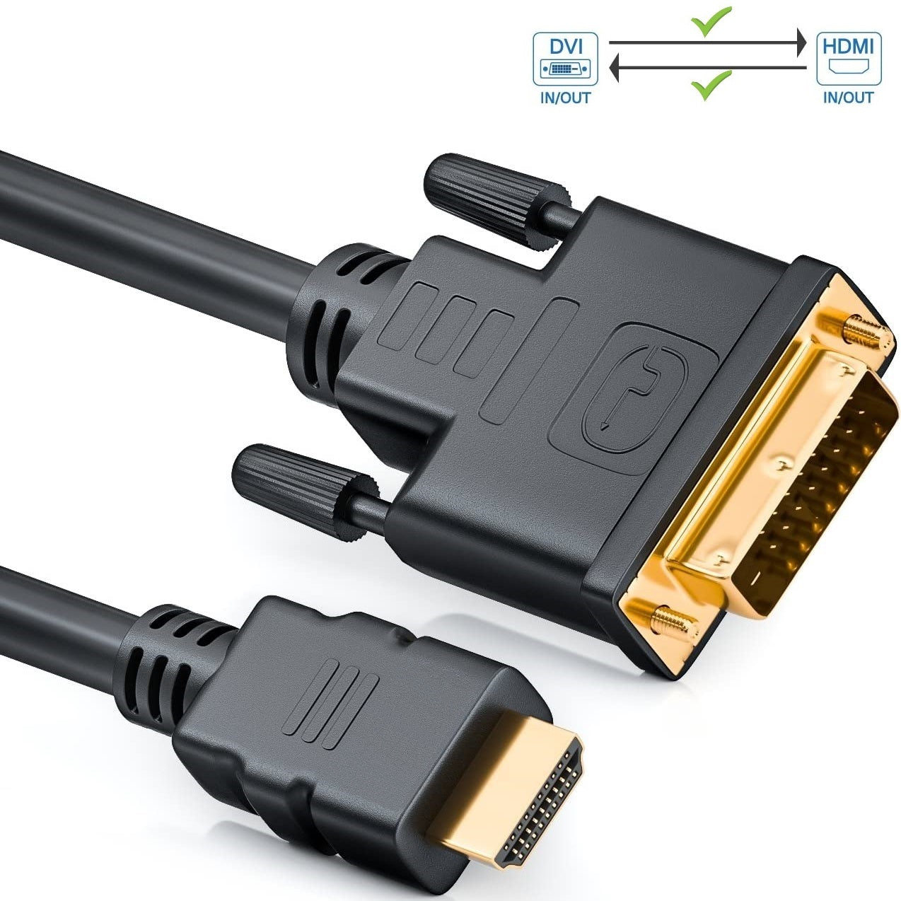 Cablu DVI bidirecțional DREIKS la HDMI, conectori DVI-D 24+1 - lățime de bandă 5 Gbps, contacte placate cu aur de 24K