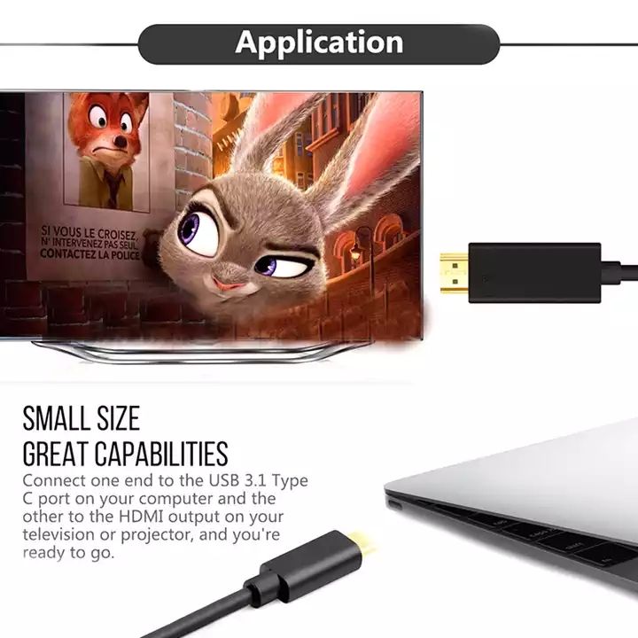 Cablu DREIKS USB-C mascul la HDMI mascul Rezoluție 4K - Lungime 1,8 m, USB-C 3.1, Contacte aurii