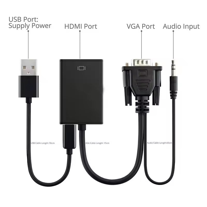 Convertor DREIKS VGA la HDMI cu audio - rezoluție 1080p, suport audio, contacte placate cu aur