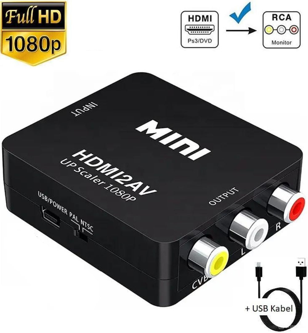 Convertor AV HDMI DREIKS - rezoluție 1080P, ieșiri RCA, PAL/NTSC pentru set-top box-uri
